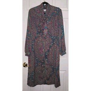 Lady Jennifer Kaftan Style Long Button Dress 18 XXL Paisley Floral Green Bow EUC
